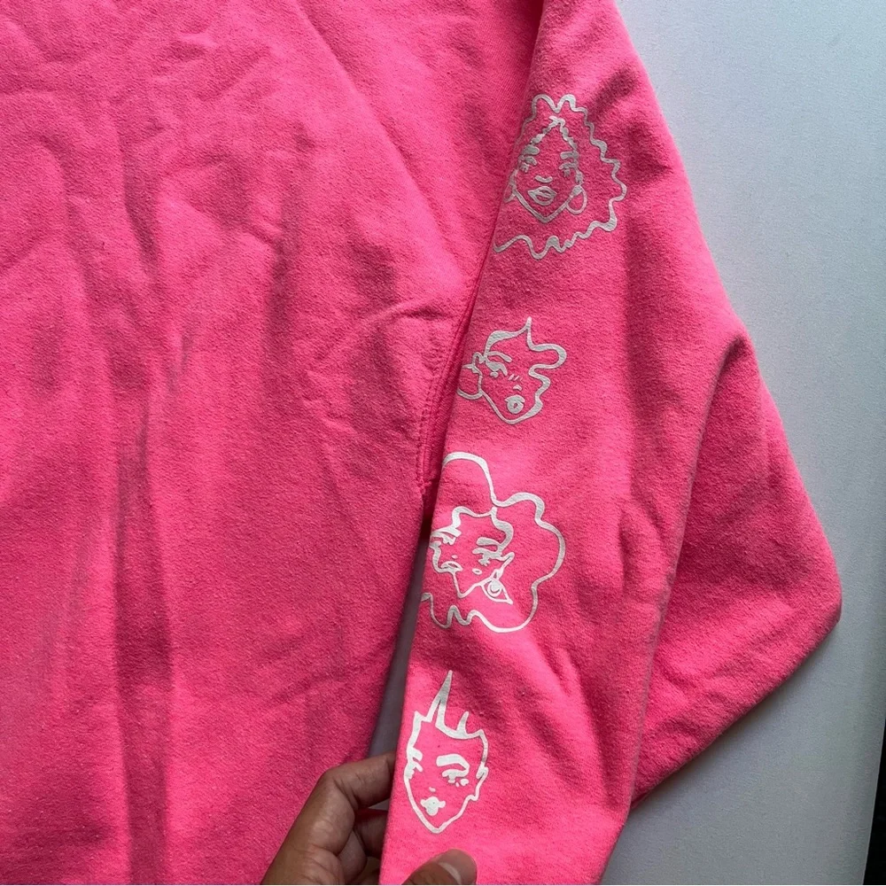 FARRADAS‎ neon pink crew neck knit fleece oversized long sleeve pullover sweater